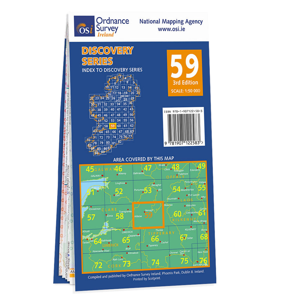 Carte de randonnée n° 59 - Clare, Offaly, Tipperary (Irlande) | Ordnance Survey - série Discovery carte pliée Ordnance Survey Ireland 