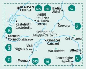 Carte de randonnée n° 59 - Sellagruppe, Gröden-Val Gardena (Italie) | Kompass carte pliée Kompass 