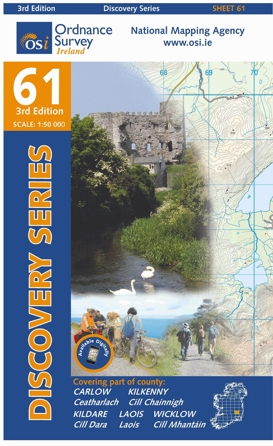 Carte de randonnée n° 61 - Carlow, Kildare, Kilkenny, Laois, Wicklow (Irlande) | Ordnance Survey - série Discovery carte pliée Ordnance Survey Ireland 