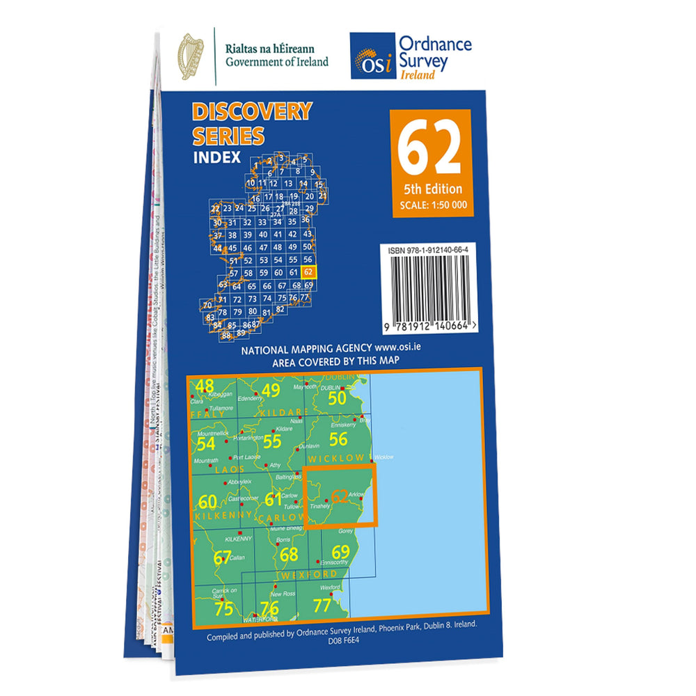 Carte de randonnée n° 62 - Carlow, Wexford, Wicklow (Irlande) | Ordnance Survey - série Discovery carte pliée Ordnance Survey Ireland 