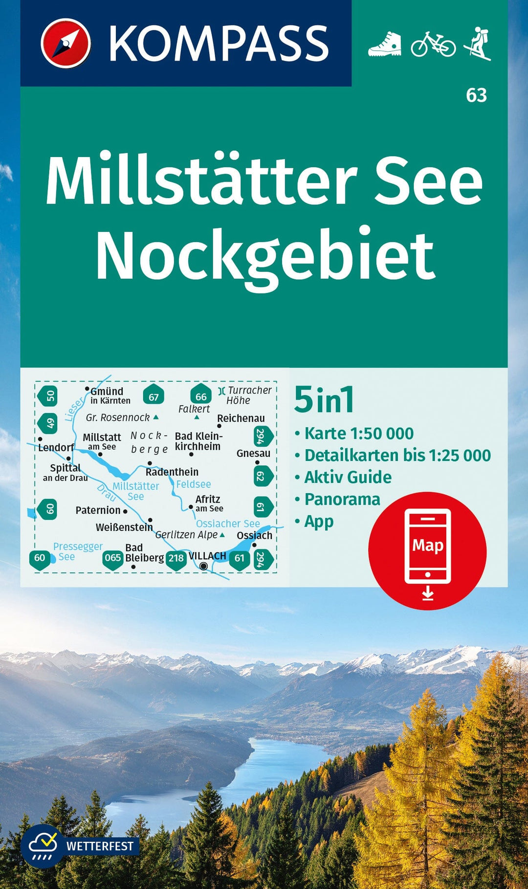 Carte de randonnée n° 63 - Millstätter See, Nockgebiet + Guide (Tyrol, Autriche) | Kompass carte pliée Kompass 