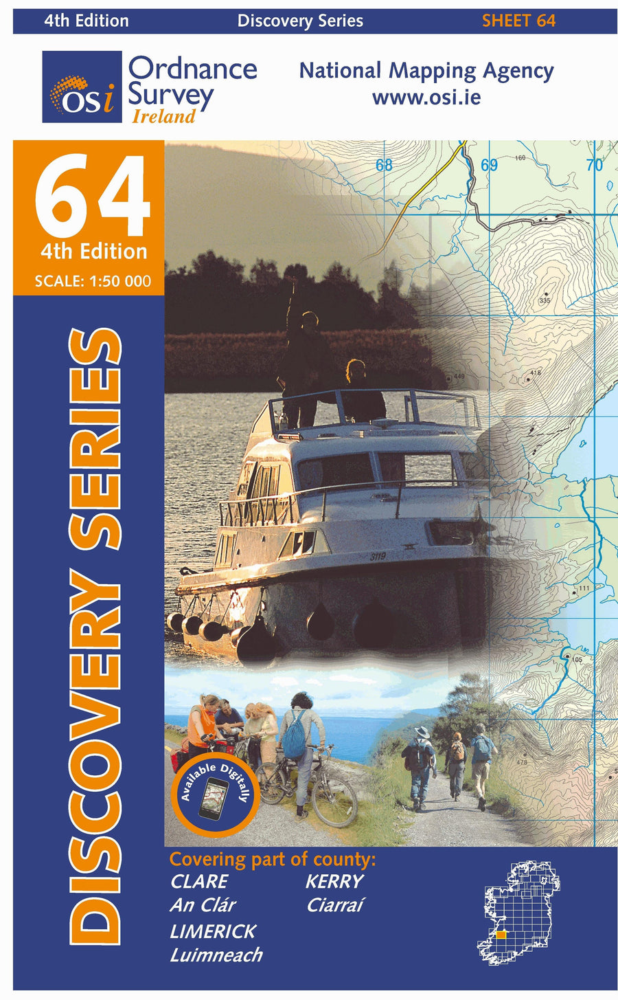 Carte de randonnée n° 64 - Clare, Kerry, Limerick (Irlande) | Ordnance Survey - série Discovery carte pliée Ordnance Survey Ireland 