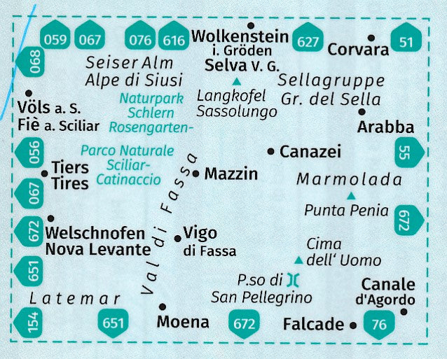Carte de randonnée n° 672 - Dolomites (lot de 4 cartes) (Italie