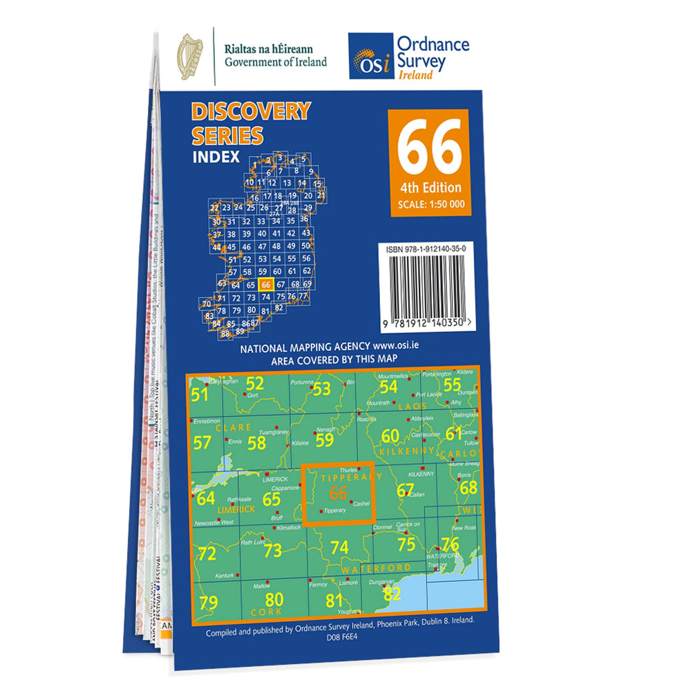 Carte de randonnée n° 66 - Tipperary, Limerick (Irlande) | Ordnance Survey - série Discovery carte pliée Ordnance Survey Ireland 