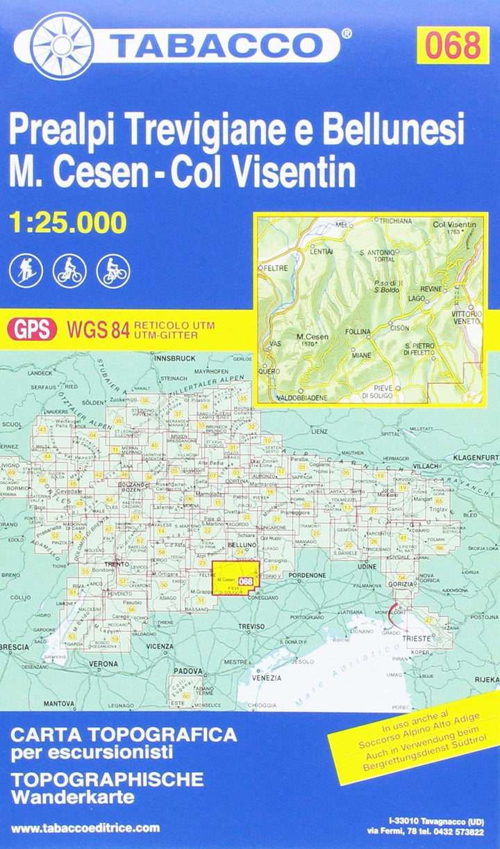 Carte de randonnée n° 68 - Prealpi Trevigiane e Bellunesi / Cesen / Visentin  | Tabacco - La Compagnie des Cartes