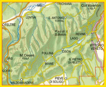 Carte de randonnée n° 68 - Prealpi Trevigiane e Bellunesi, Cesen, Visentin | Tabacco carte pliée Tabacco 
