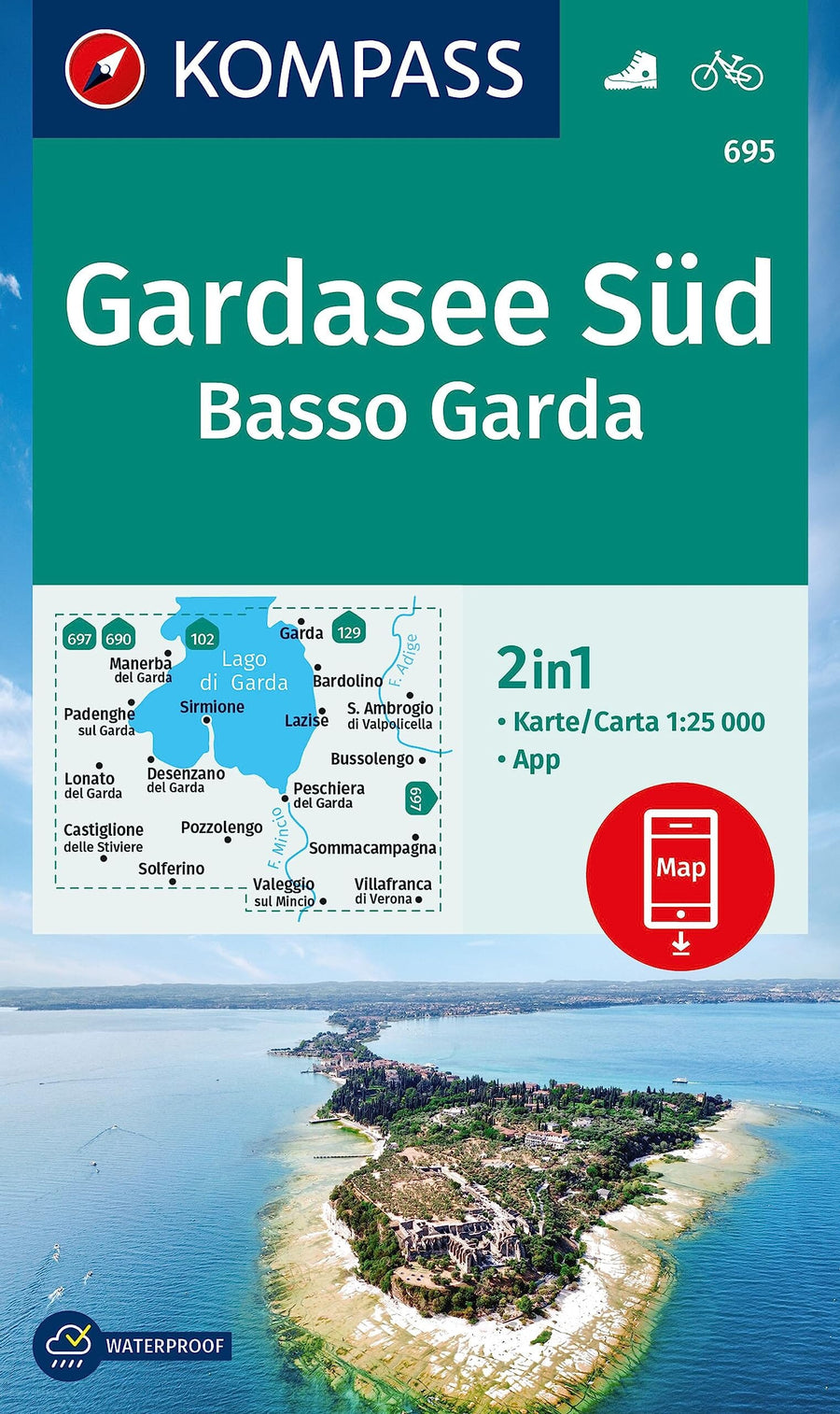 Carte de randonnée n° 695 - lac de Garde Sud / Basso Garda (Italie) | Kompass carte pliée Kompass 