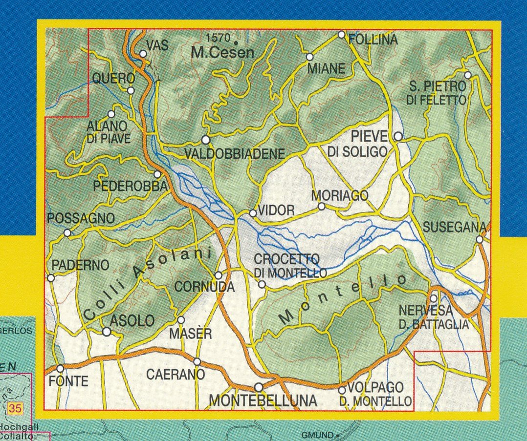 Carte de randonnée n° 70 - Il Montello, Colli Asolani, Montebelluna, Valdobbiadene  | Tabacco - La Compagnie des Cartes