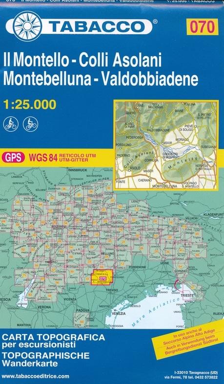 Carte de randonnée n° 70 - Il Montello, Colli Asolani, Montebelluna, Valdobbiadene  | Tabacco - La Compagnie des Cartes