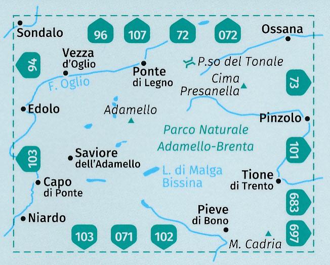 Carte de randonnée n° 71 - Adamello, La Presanella (Italie) | Kompass carte pliée Kompass 