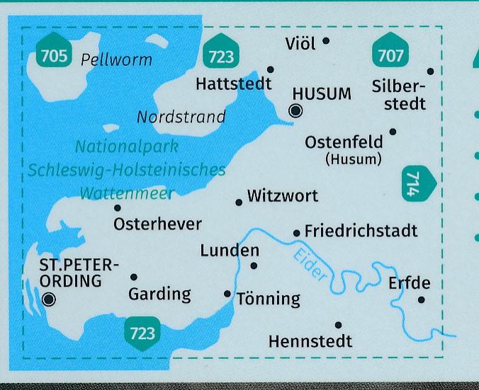 Carte de randonnée n° 712 - Husum, St-Peter-Ording Südl.Nordfriesla (Allemagne) | Kompass carte pliée Kompass 