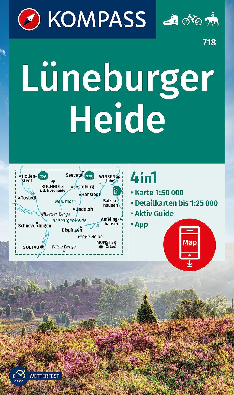 Carte de randonnée n° 718 - Lüneburger Heide (Allemagne) | Kompass carte pliée Kompass 