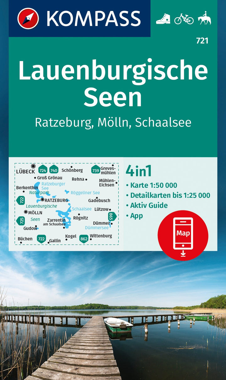 Carte de randonnée n° 721 - Lauenburgische Seen (Allemagne) | Kompass carte pliée Kompass 
