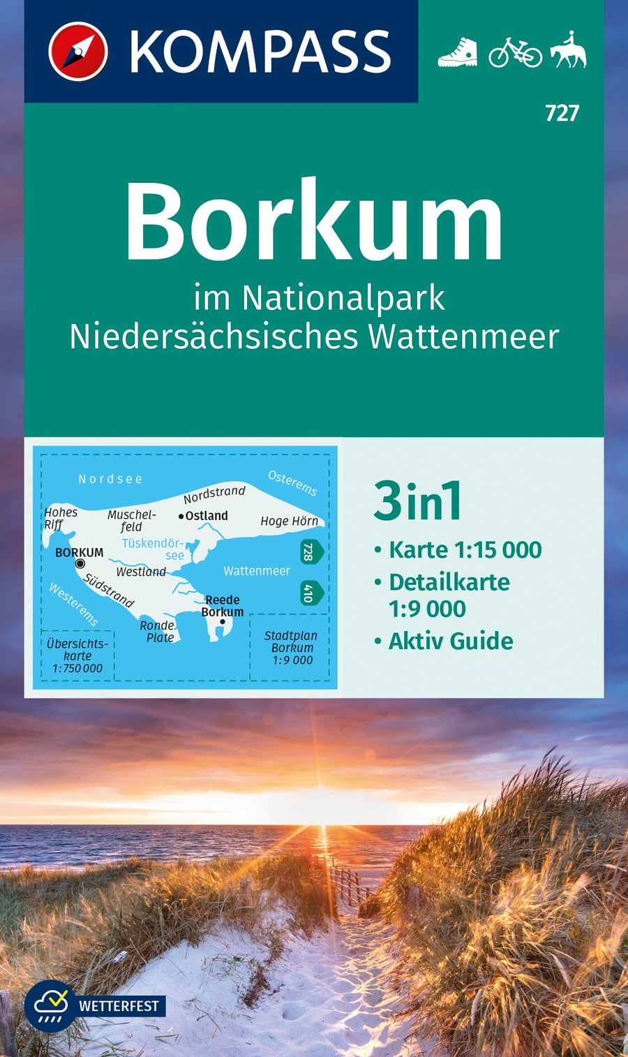 Carte de randonnée n° 727 - Borkum im Nat.Park Niedersächsisches Wattenmeer+ Aktiv Guide (Allemagne) | Kompass carte pliée Kompass 