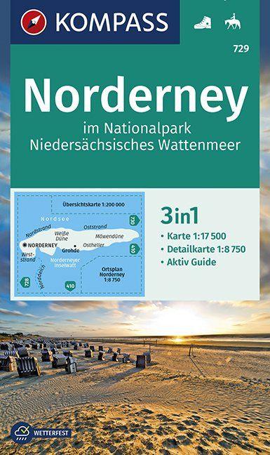 Carte de randonnée n° 729 - Insel Norderney im NP, Wattenmeer + Aktiv Guide (Allemagne) | Kompass carte pliée Kompass 