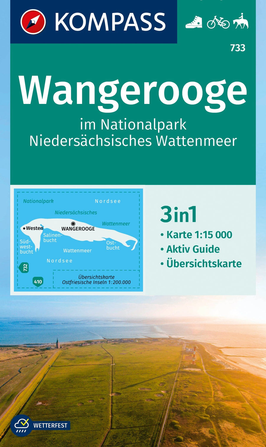 Carte de randonnée n° 733 - Wangerooge im Nationalpark Niedersächsisches Wattenmeer (Allemagne) | Kompass carte pliée Kompass 