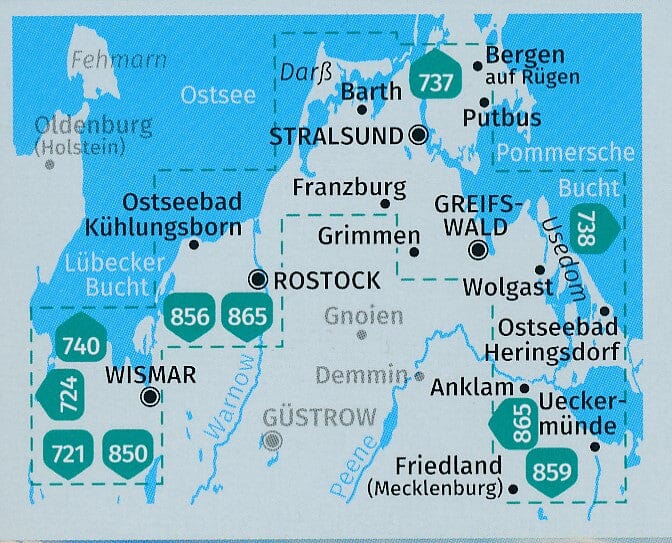 Carte de randonnée n° 739 - Mer baltique est, de Wismar à Usedom (Allemagne) | Kompass carte pliée Kompass 