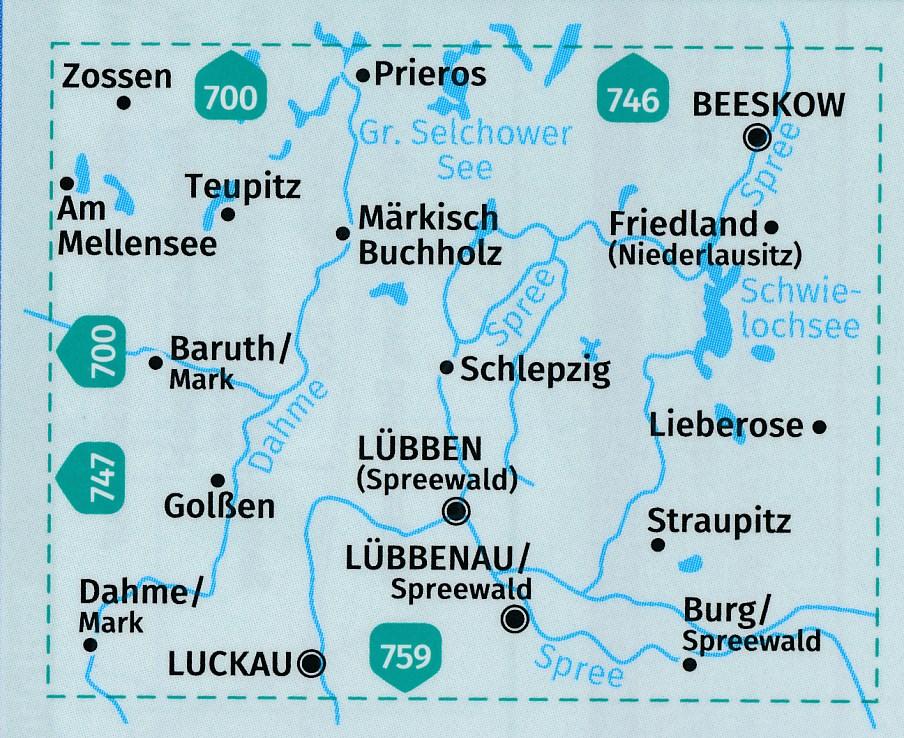 Carte de randonnée n° 748 - Spreewald (forêt de la Sprée), Teupitz, Burg + Guide (Allemagne) | Kompass carte pliée Kompass 