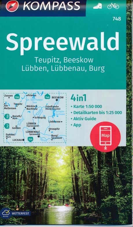 Carte de randonnée n° 748 - Spreewald (forêt de la Sprée), Teupitz, Burg + Guide (Allemagne) | Kompass carte pliée Kompass 