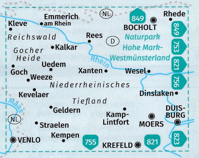 Carte de randonnée n° 752 - Basse Rhénanie Nord, Reichswald, Gocher Heide (Allemagne) | Kompass carte pliée Kompass 