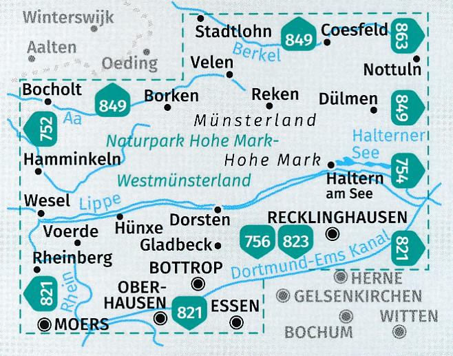 Carte de randonnée n° 753 - Naturpark Hohe Mark (Allemagne) | Kompass carte pliée Kompass 