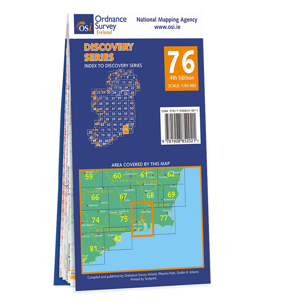 Carte de randonnée n° 76 - Carlow, Kilkenny, Waterford, Wexford (Irlande) | Ordnance Survey - série Discovery carte pliée Ordnance Survey Ireland 