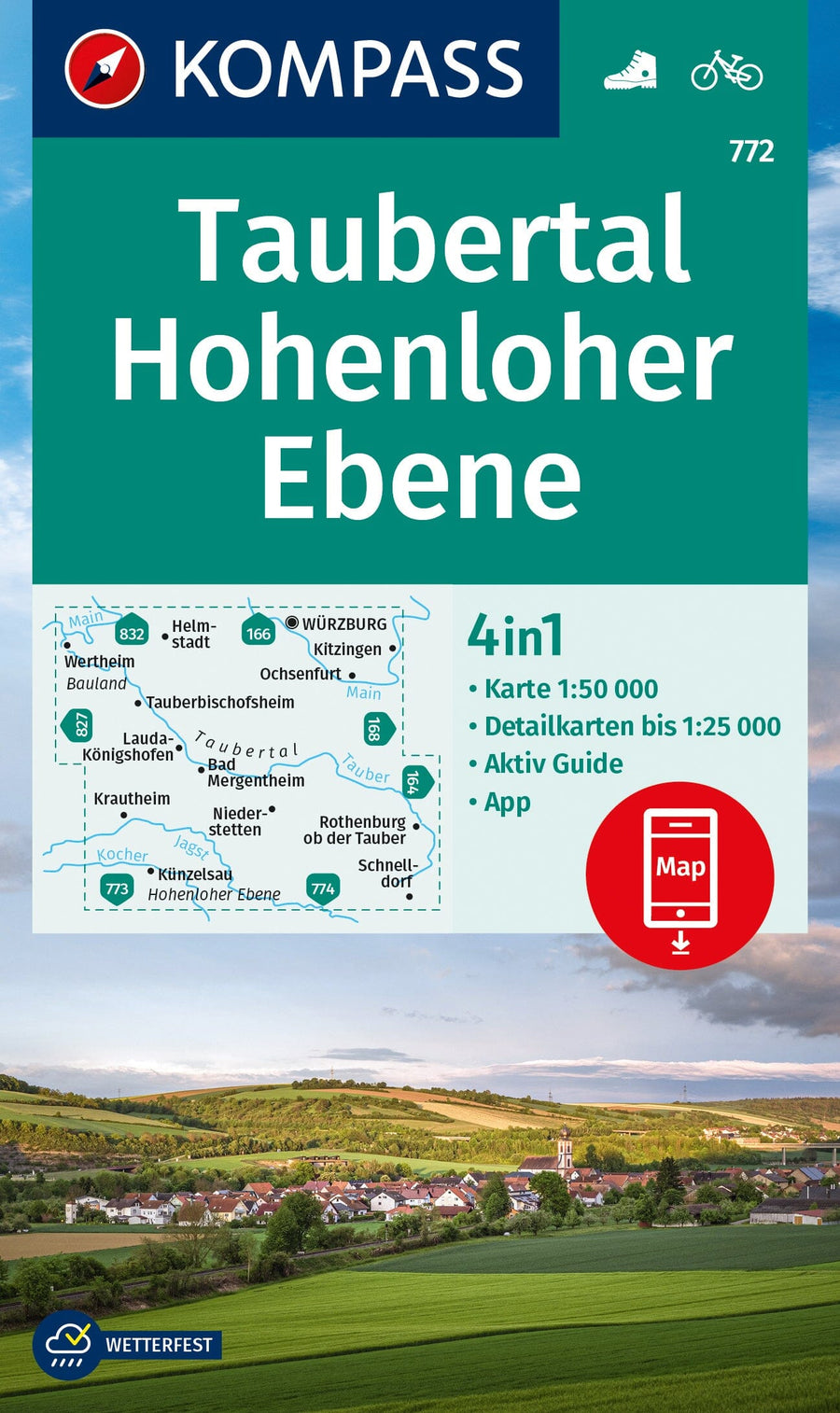 Carte de randonnée n° 772 - Taubertal, Hohenloher Ebene (Allemagne) | Kompass carte pliée Kompass 