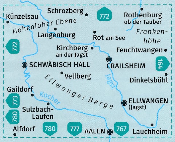 Carte de randonnée n° 774 - Hohenlohe, Ellwanger, Berge, Crailsheim, Schwäbisch Hall (Allemagne) | Kompass carte pliée Kompass 