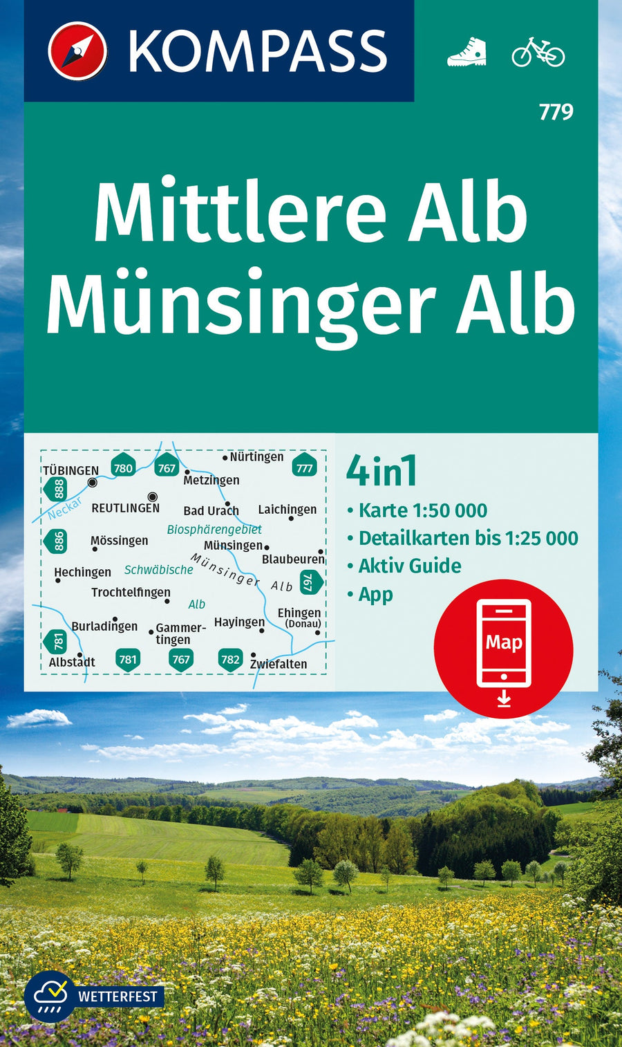 Carte de randonnée n° 779 - Mittlere Alb, Münsinger Alb + Aktiv Guide (Allemagne) | Kompass carte pliée Kompass 