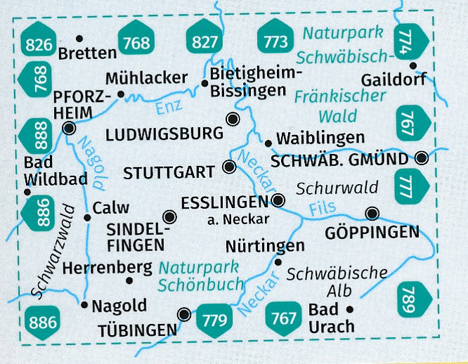 Carte de randonnée n° 780 - Stuttgart et environs (Allemagne) | Kompass carte pliée Kompass 