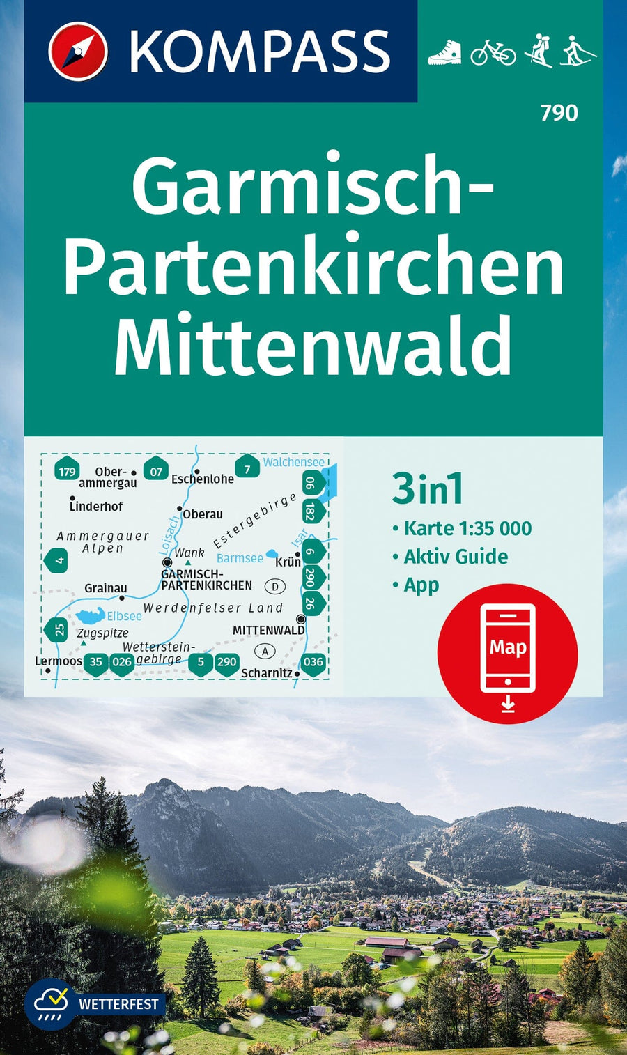 Carte de randonnée n° 790 - Garmisch-Partenkirchen, Mittenwald + Guide (Allemagne) | Kompass carte pliée Kompass 