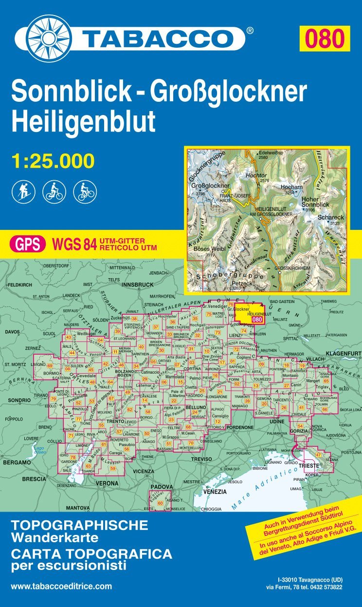 Carte de randonnée n° 80 - Sonnblick, Grossglockner, Heiligenblut (Autriche) | Tabacco carte pliée Tabacco 