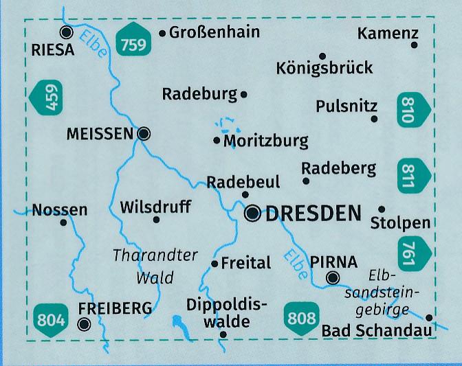 Carte de randonnée n° 809 - Dresde, Meißen, forêt de Tharandt (Allemagne) | Kompass carte pliée Kompass 