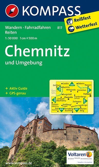 Carte de randonnée n° 817 - Chemnitz & env. + Aktiv Guide (Allemagne) | Kompass carte pliée Kompass 