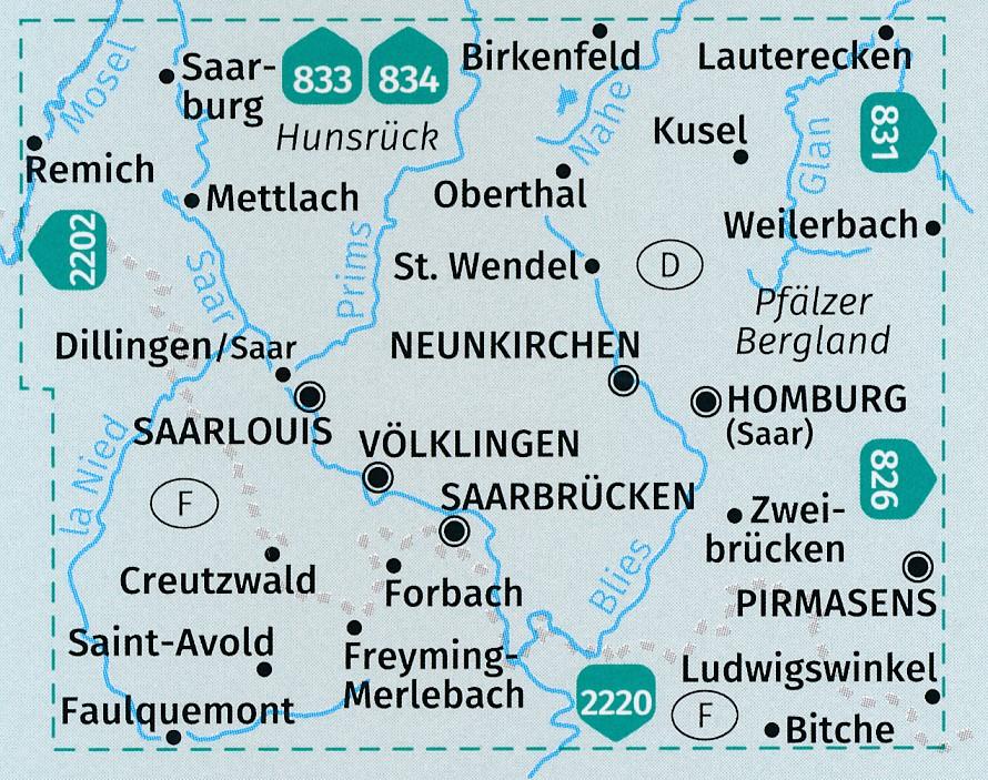 Carte de randonnée n° 825 - Saarland + Guide (Allemagne) | Kompass carte pliée Kompass 