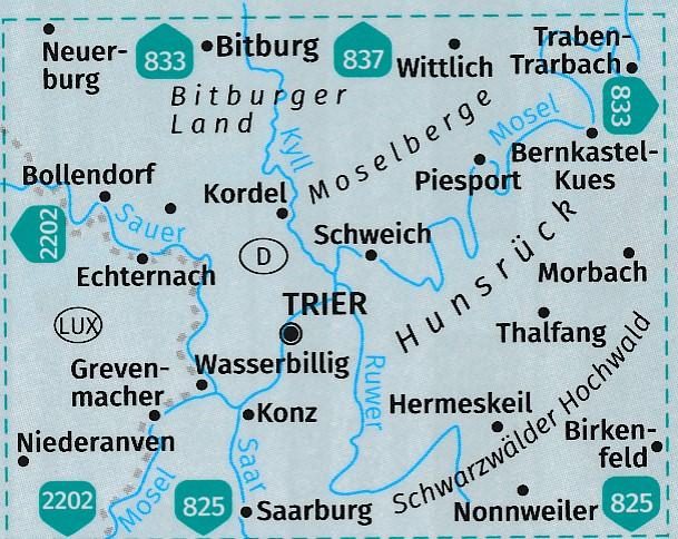 Carte de randonnée n° 834 - Mosel, Region de Trèves (Allemagne) | Kompass carte pliée Kompass 
