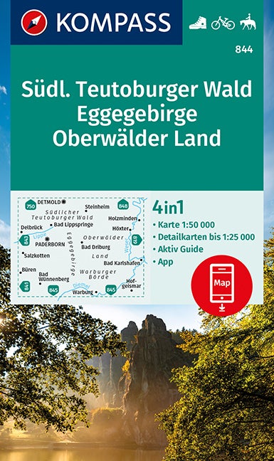 Carte de randonnée n° 844 - Südlicher Teutoburger Wald + Guide (Allemagne) | Kompass carte pliée Kompass 