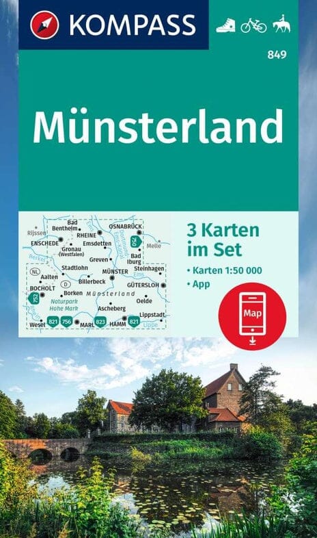 Carte de randonnée n° 849 - Münsterland 3-set (Allemagne) | Kompass carte pliée Kompass 
