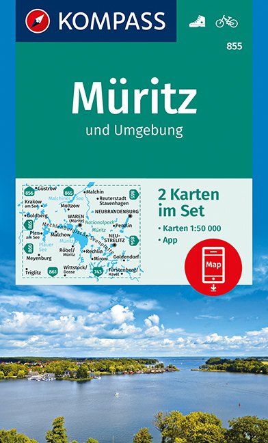 Carte de randonnée n° 855 - Rund um die Müritz (Allemagne) | Kompass carte pliée Kompass 