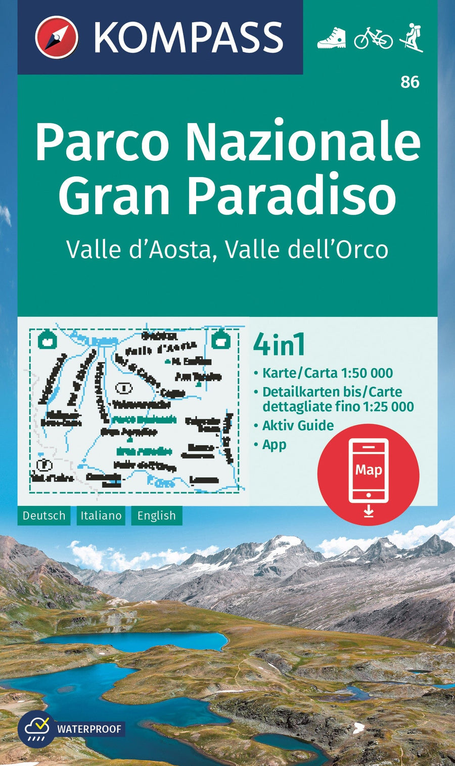 Carte de randonnée n° 86 - Gran Paradiso, Valle d'Aosta (Italie) | Kompass carte pliée Kompass 