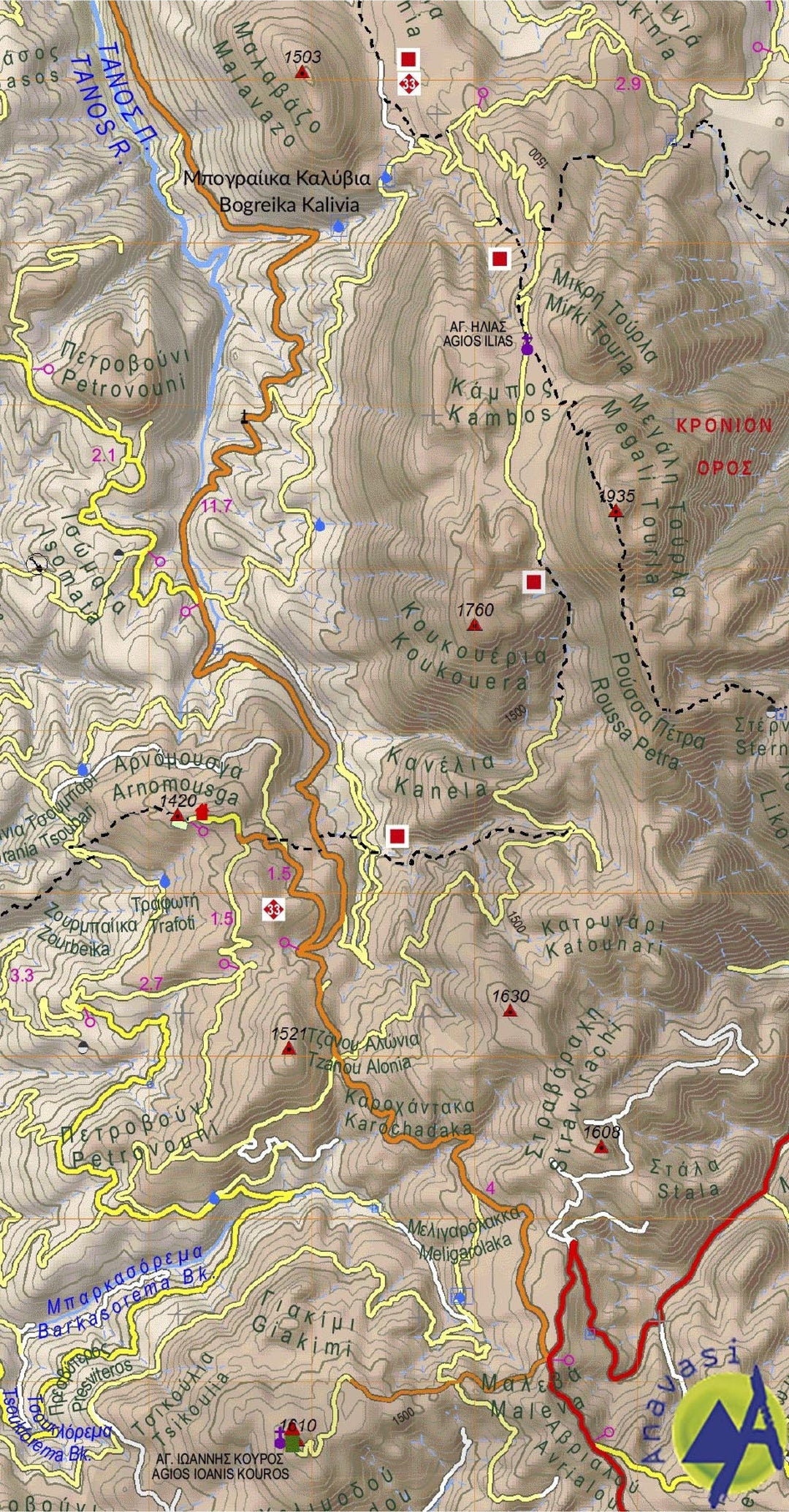 Carte de randonnée n° 8.7 - Mont Parnon (Grèce) | Anavasi carte pliée Anavasi 