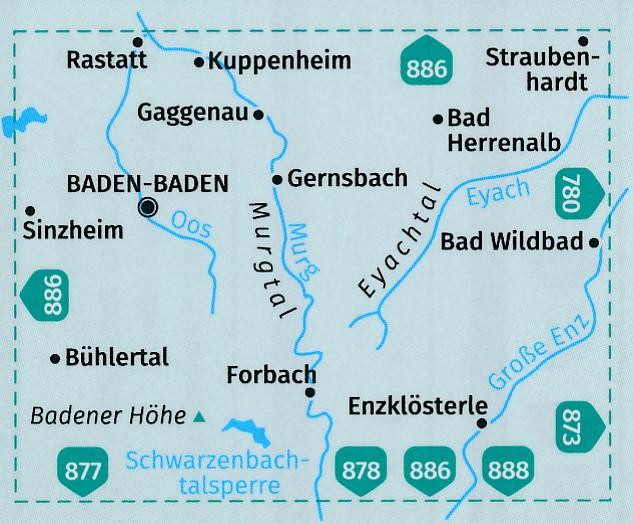 Carte de randonnée n° 872 - Baden-Baden, Murgtal, Gaggenau, Gernsbach, Bad Herren (Allemagne) | Kompass carte pliée Kompass 