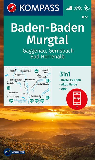 Carte de randonnée n° 872 - Baden-Baden, Murgtal, Gaggenau, Gernsbach, Bad Herren (Allemagne) | Kompass carte pliée Kompass 