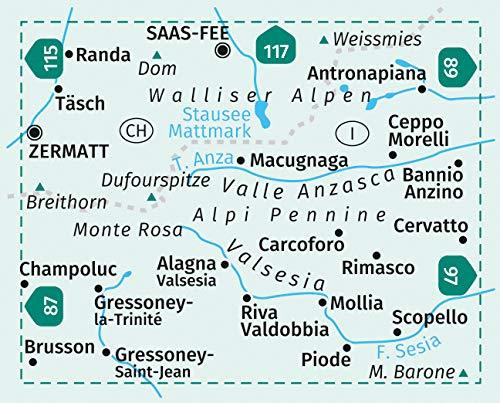 Carte de randonnée n° 88 - Monte Rosa + Aktiv Guide (Suisse) | Kompass carte pliée Kompass 