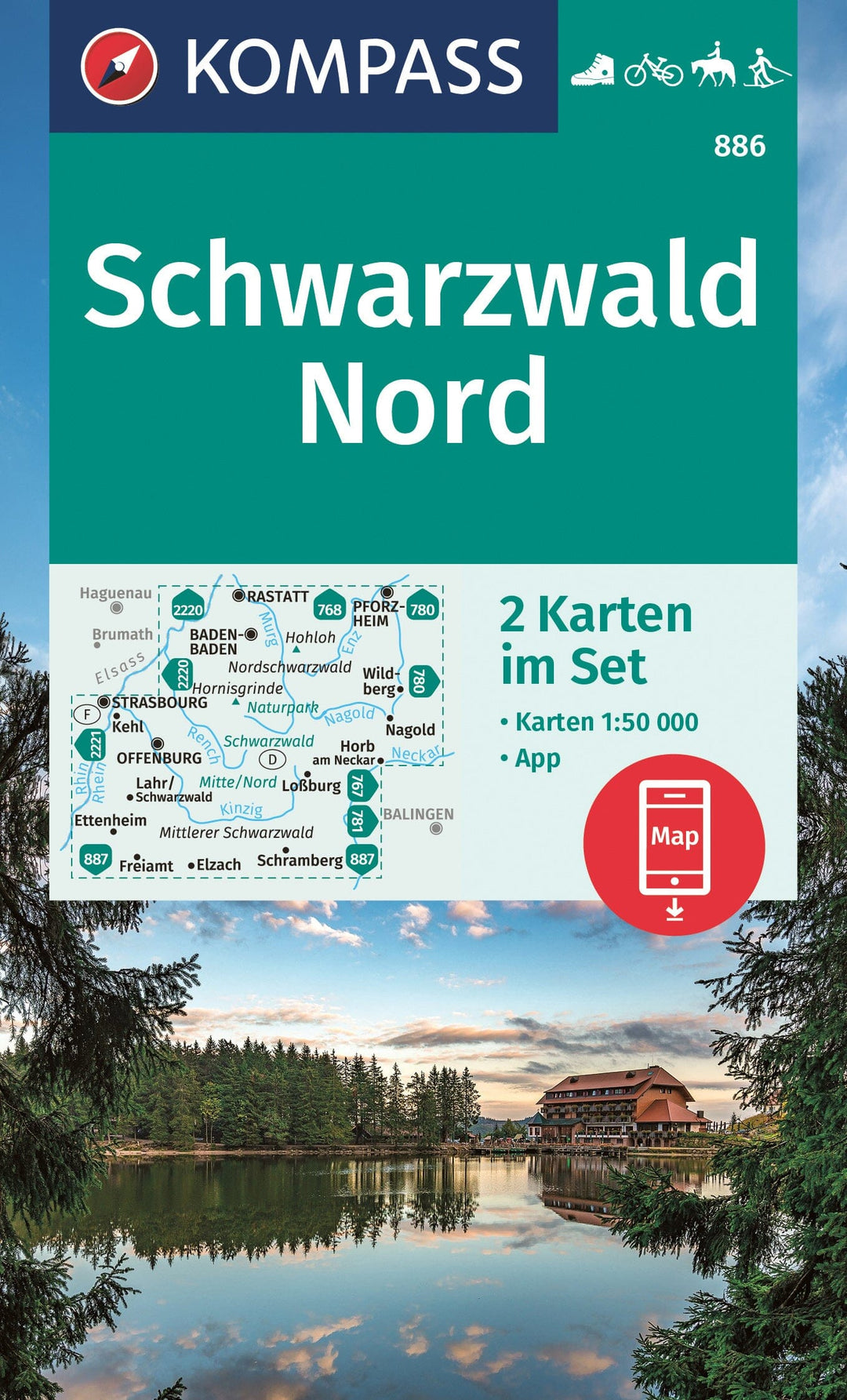 Carte de randonnée n° 886 - Forêt Noire Nord (Allemagne) | Kompass carte pliée Kompass 