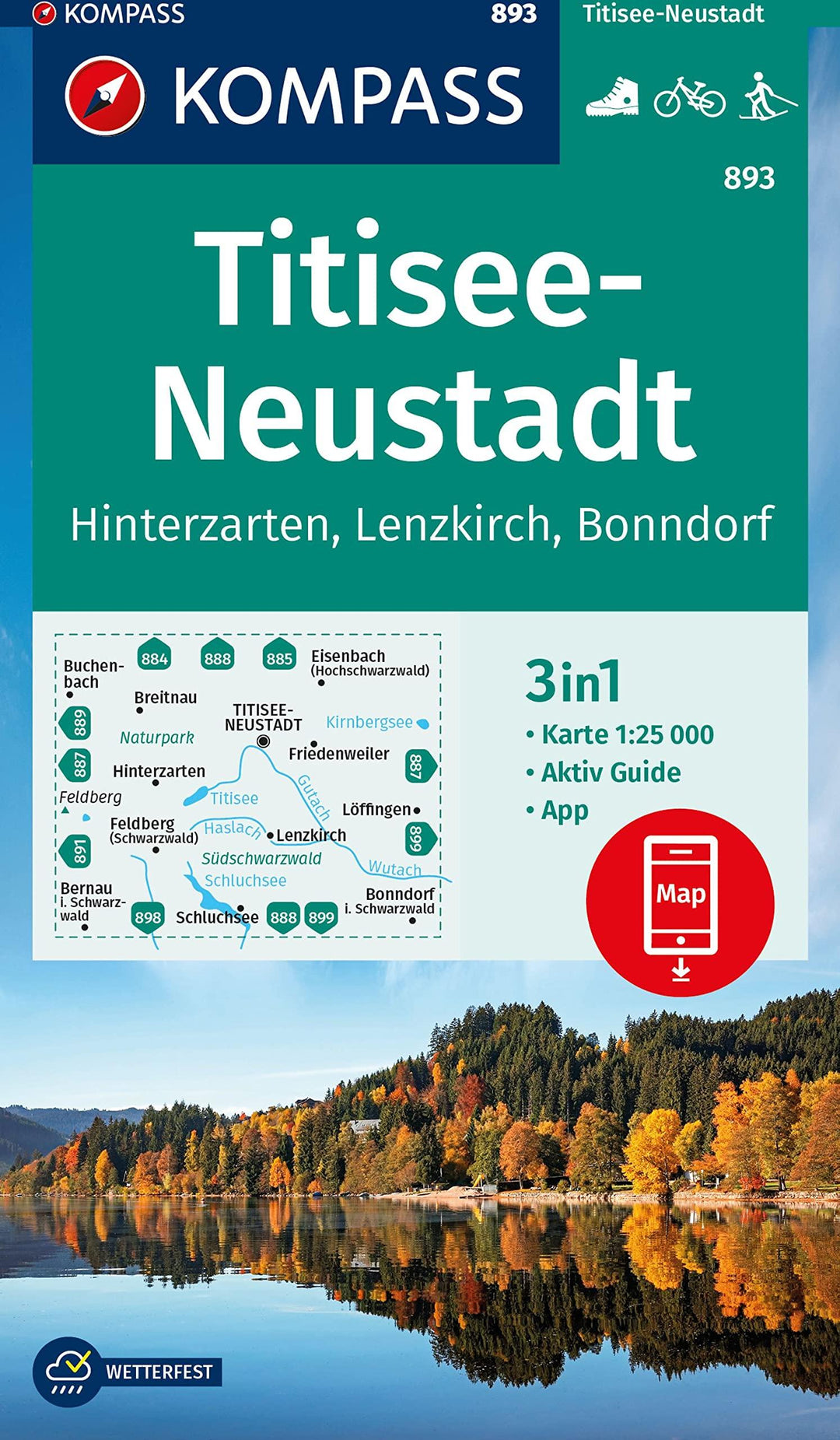 Carte de randonnée n° 893 - Titisee-Neustadt + Guide (Allemagne) | Kompass carte pliée Kompass 