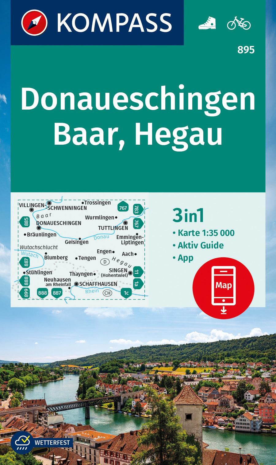Carte de randonnée n° 895 - Donaueschingen, Baar Hegau (Allemagne) | Kompass carte pliée Kompass 