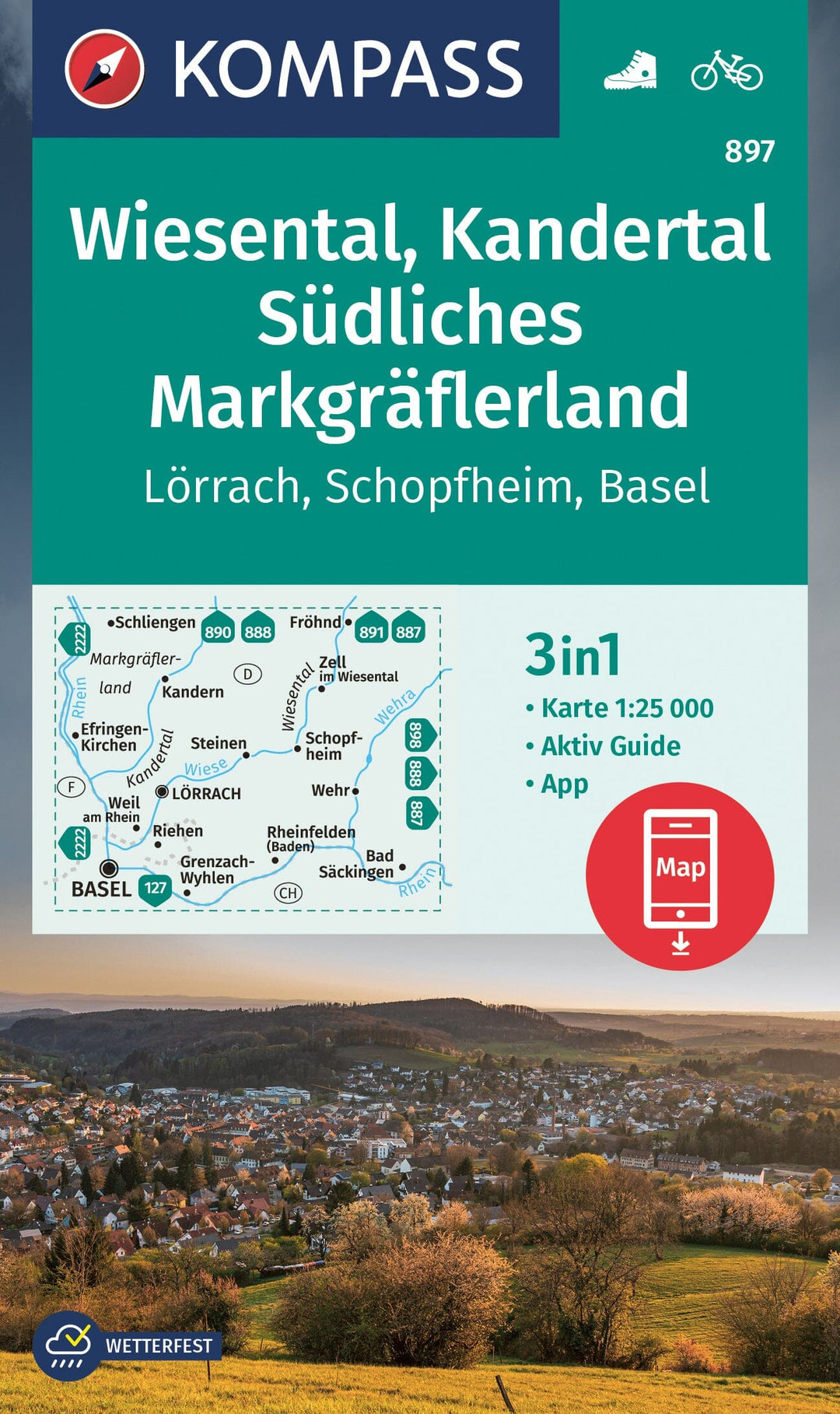 Carte de randonnée n° 897 - Wiesental, Kandertal , Südliches Markgräflerland (Allemagne) | Kompass carte pliée Kompass 