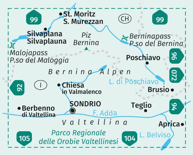 Carte de randonnée n° 93 - Bernina, Valmalenco, Sondrio (Italie, Suisse) | Kompass carte pliée Kompass 