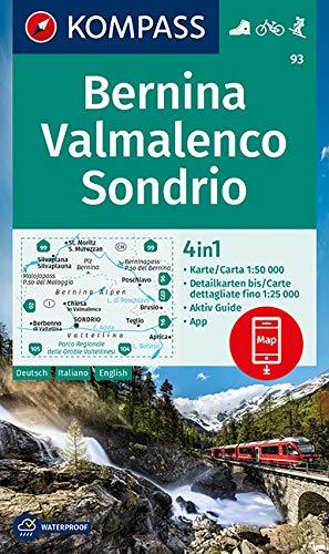 Carte de randonnée n° 93 - Bernina, Valmalenco, Sondrio (Italie, Suisse) | Kompass carte pliée Kompass 